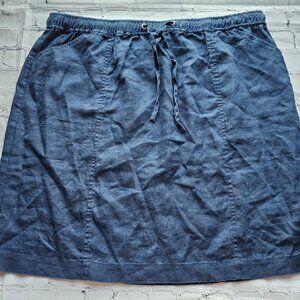 Orvis 100% Linen Blue Drawstring Skirt XL 16/18 Elastic Waist Casual Comfort